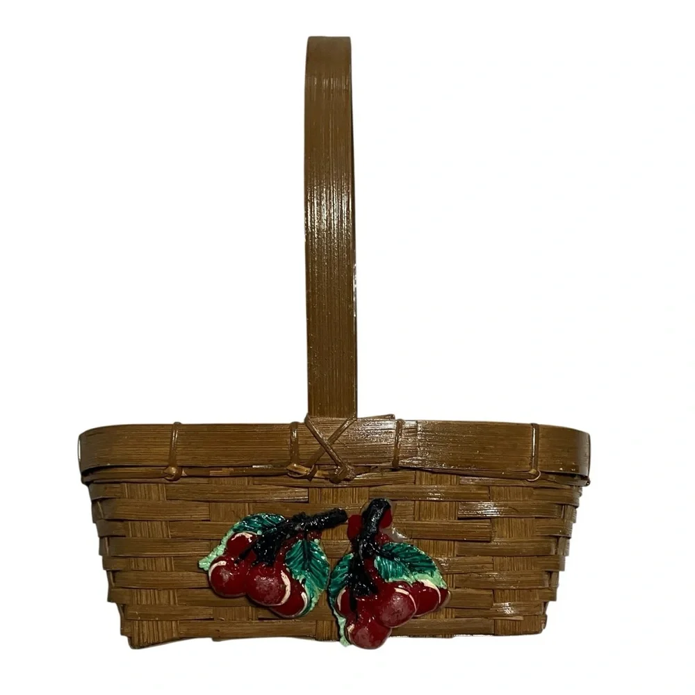 Vintage Cherry Trim Baskets Nesting with Handle Made in Philippines